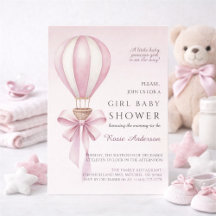 Rosa Wasserfarbe Heißluftballon Mädchen Baby Showe