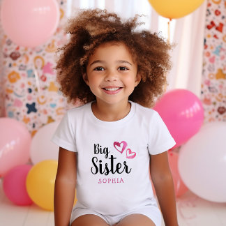Rosa Wasserfarbe Herz Große Schwester Monogram Kleinkind T-shirt
