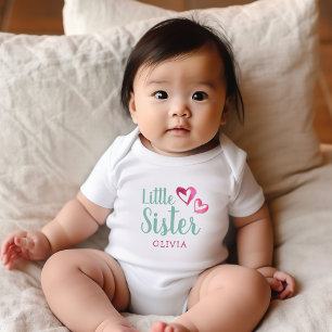 Rosa Wasserfarbe Herz Kleine Schwester Name Monogr Baby Strampler