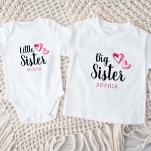 Rosa Wasserfarbe Herz Kleine Schwester Name Monogr Baby Strampler