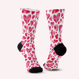 Rosa Wasserfarbe Herz Muster Socken
