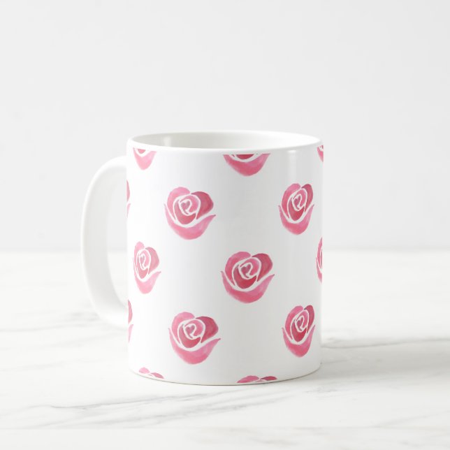 Rosa Wasserfarbe-Herzen-Muster-Kaffeetasse Kaffeetasse (Vorderseite Links)