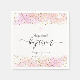 Rosa Wasserfarbe | Imitate Golddetails Taufe Serviette