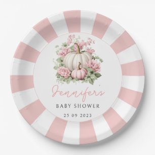 Rosa Wasserfarbe kleine Kürbisbaby Dusche Pappteller