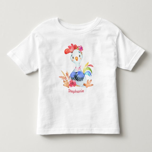 Rosa Wasserfarbe Kleine Rooster Kleinkind T-shirt (Vorderseite)