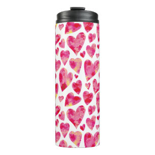 Rosa Wasserfarbe-Liebesherz-Muster Thermosbecher