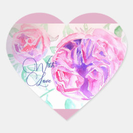 Rosa Wasserfarbe Lilac Pink mit Liebe Herz-Aufkleber