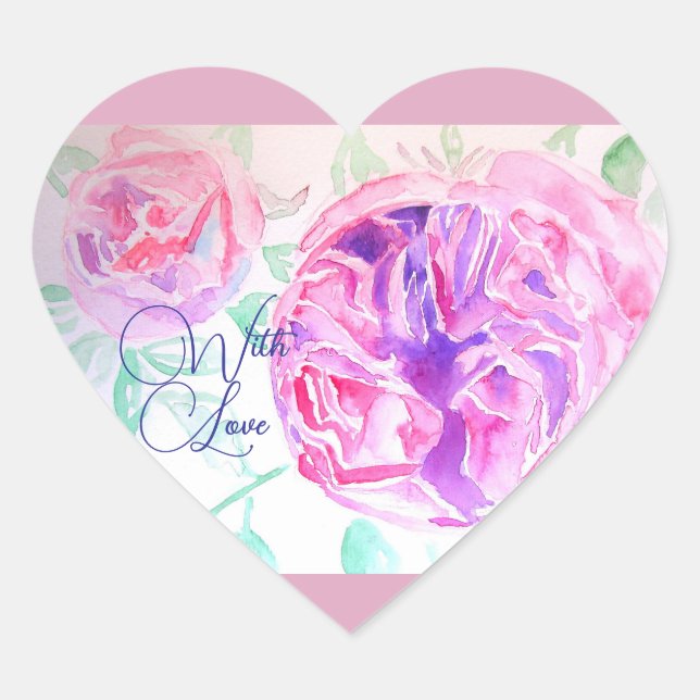 Rosa Wasserfarbe Lilac Pink mit Liebe Herz-Aufkleber (Vorderseite)