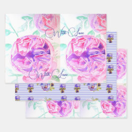 Rosa Wasserfarbe Lilac Rose Blume Bläserfarben Geschenkpapier Set