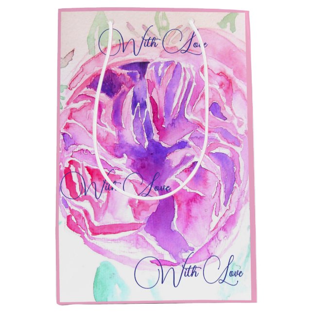 Rosa Wasserfarbe Lilac Rose Blume Bläserfarben Mittlere Geschenktüte (Vorderseite)