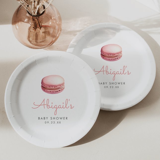 Rosa Wasserfarbe-Macaron-Mädchen-Baby-Party Pappteller (Von Creator hochgeladen)