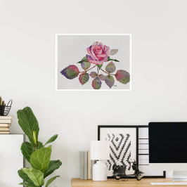Rosa Wasserfarbe mit abstrakten Blättern Poster