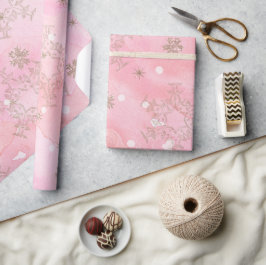 Rosa Wasserfarbe mit goldfarbenen Schneeflocken au Geschenkpapier