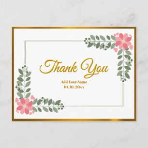 Rosa Wasserfarbe mit Goldfolie Schrift Danke Postkarte