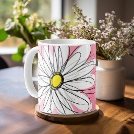 Rosa Wasserfarbe mit Whimsical Daisy Individuelle Kaffeetasse