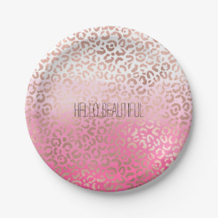 Rosa Wasserfarbe Ombre Leopard Drucken Personalisi Pappteller
