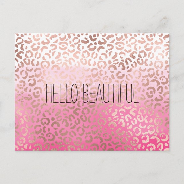 Rosa Wasserfarbe Ombre Leopard Personalisiert druc Postkarte (Vorderseite)