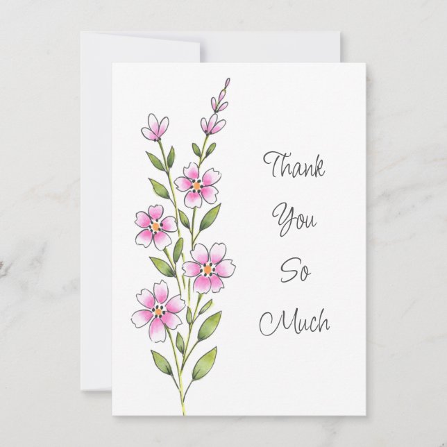 Rosa Wasserfarbe, Pen & Tinte Dankeskarte (Vorderseite)
