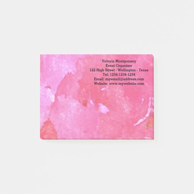 Rosa Wasserfarbe Post-it Klebezettel (Vorderseite)