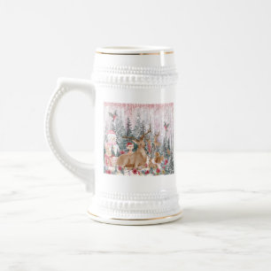 Rosa Wasserfarbe-Rentiere, Schneemann Frohe Weihna Bierglas