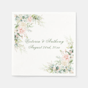 Rosa Wasserfarbe Rosa Grün Blumenzwiebeln Napkins  Serviette