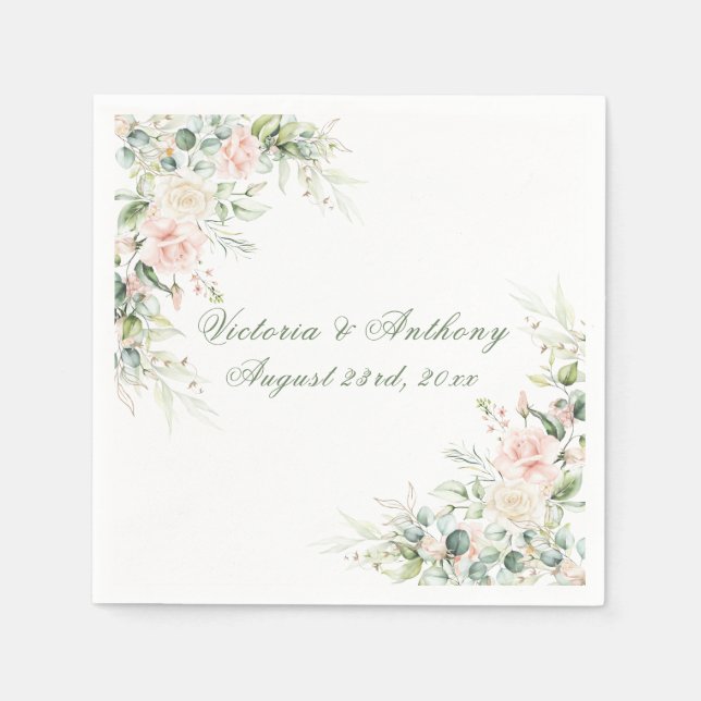 Rosa Wasserfarbe Rosa Grün Blumenzwiebeln Napkins  Serviette (Vorderseite)