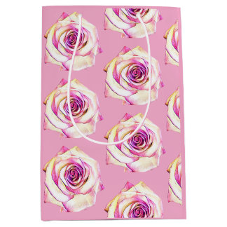 Rosa Wasserfarbe-Rosen-Blumenmuster-Geschenktasche Mittlere Geschenktüte
