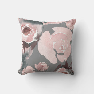 Rosa Wasserfarbe-Rosen Graue Holzkohle Floral Kissen