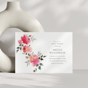 Rosa Wasserfarbe-Rosen-Hochzeitsdusche in Rosa und Einladung