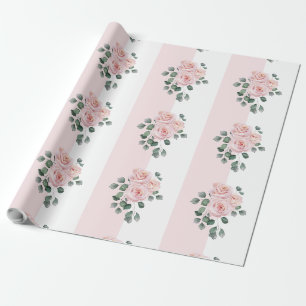 Rosa Wasserfarbe Rosen mit rosa und weißen Streife Geschenkpapier