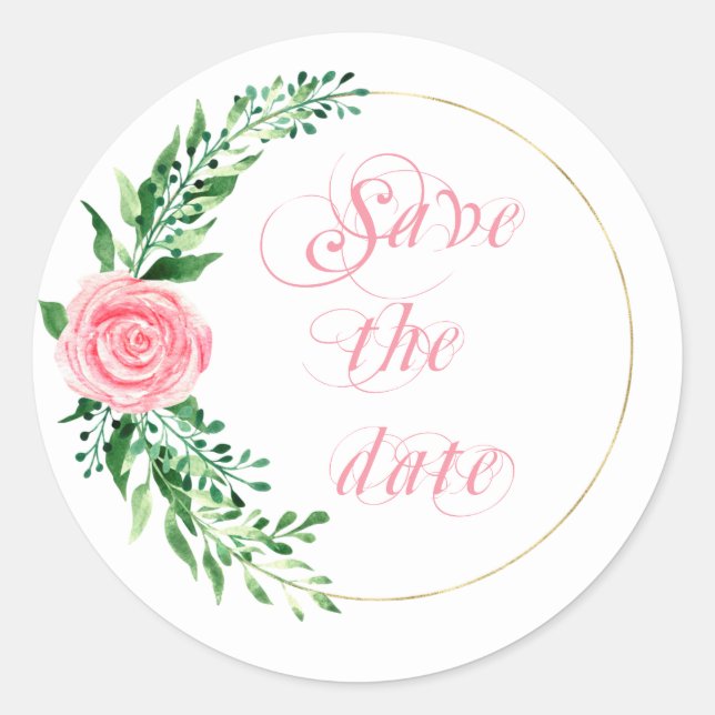 Rosa Wasserfarbe Save the Date Elegant Runder Aufkleber (Vorderseite)