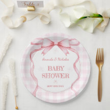 Rosa Wasserfarbe Schleife Gingham Baby Mädchen Dus