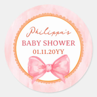 Rosa Wasserfarbe-Schleife Mädchen Baby Shower Runder Aufkleber