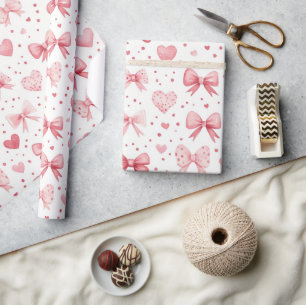 Rosa Wasserfarbe Schleifen & Herzen Mädchenhaftes  Geschenkpapier