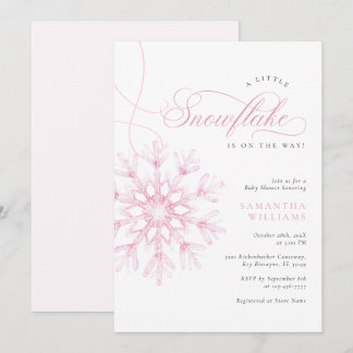 Rosa Wasserfarbe-Schneeflocken-Baby-Shower-Einladu Einladung
