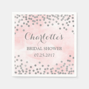 Rosa Wasserfarbe Silver Confetti Brautparty Serviette