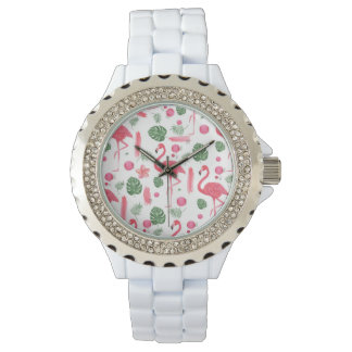Rosa Wasserfarbe, tropisch flamingo Armbanduhr