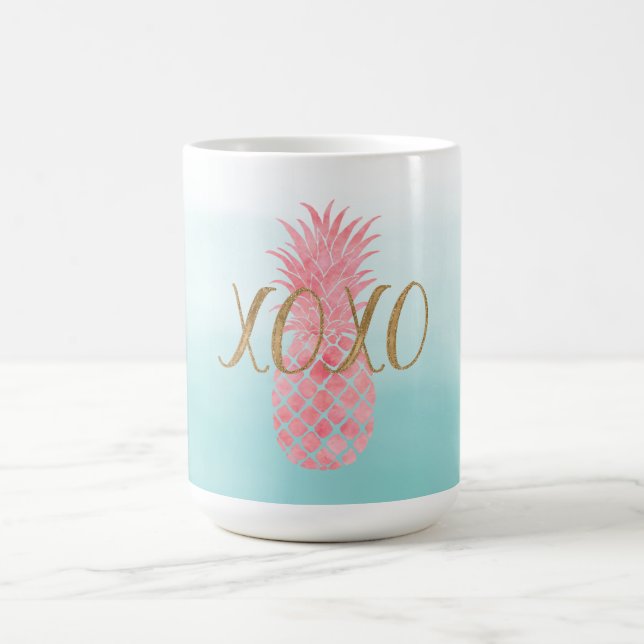 Rosa Wasserfarbe Tropische Ananas Kaffeetasse (Mittel)