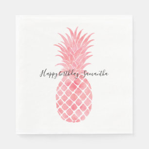 Rosa Wasserfarbe Tropische Ananas Serviette