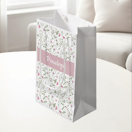 Rosa Wasserfarbe-Wildblumen-Monogramm-Geschenktüte Kleine Geschenktüte