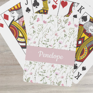 Rosa Wasserfarbe-Wildblumen-Monogramm-Name-Poker-K Spielkarten