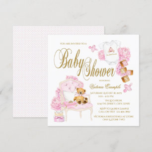 Rosa Wasserfarben-Baby-Shower-Einladungen Einladung