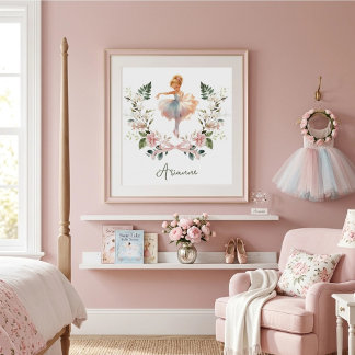 Rosa Wasserfarben-Ballerina-Kinderzimmer Mädchenzi Poster