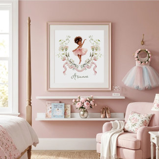 Rosa Wasserfarben-Ballerina-Kinderzimmer Mädchenzi Poster