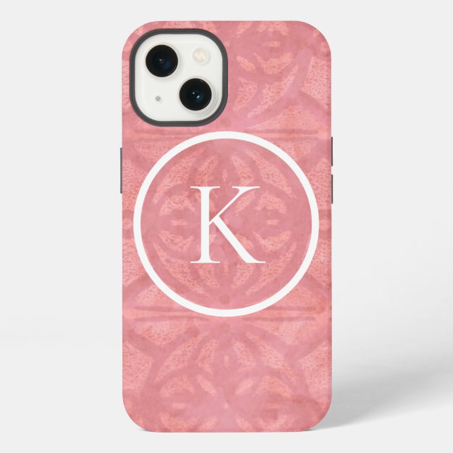 Rosa Wasserfarben-Batik mit Initialen iPhone Hülle (Rückseite)