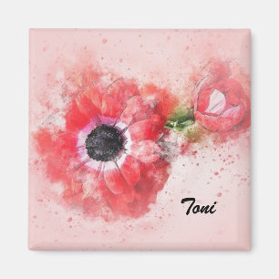 Rosa Wasserfarben-Blume mit Blütenknospe Magnet