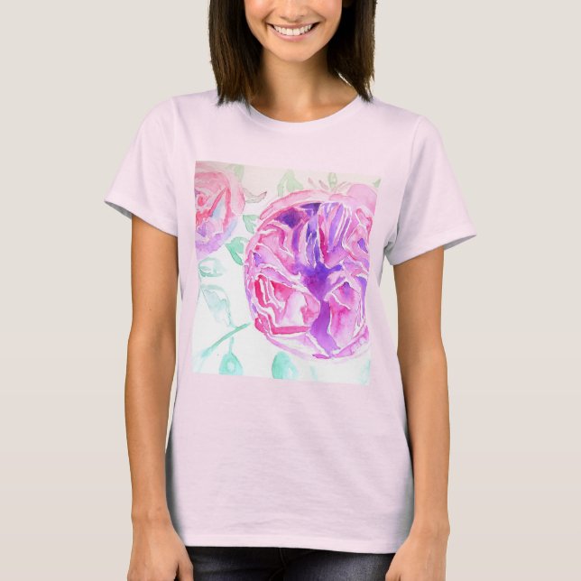 Rosa Wasserfarben Blume Rose Shirt (Vorderseite)