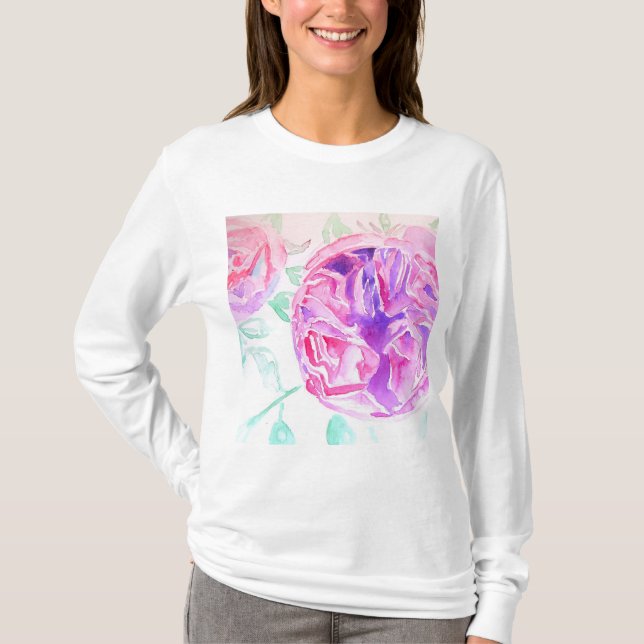 Rosa Wasserfarben Blume Rose Shirt (Vorderseite)