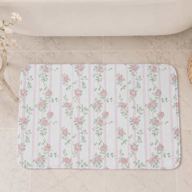 Rosa Wasserfarben-Blumen-Badematte Badematte (cute vintage girly coquette pink floral rose pattern bath mat)