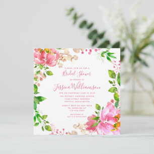 Rosa Wasserfarben Blumen Brautparty Einladung